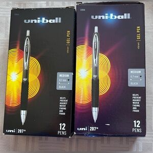 Uni•Ball Signo Gel Pens Uni207 2 boxes of 12 Black Ink EUC